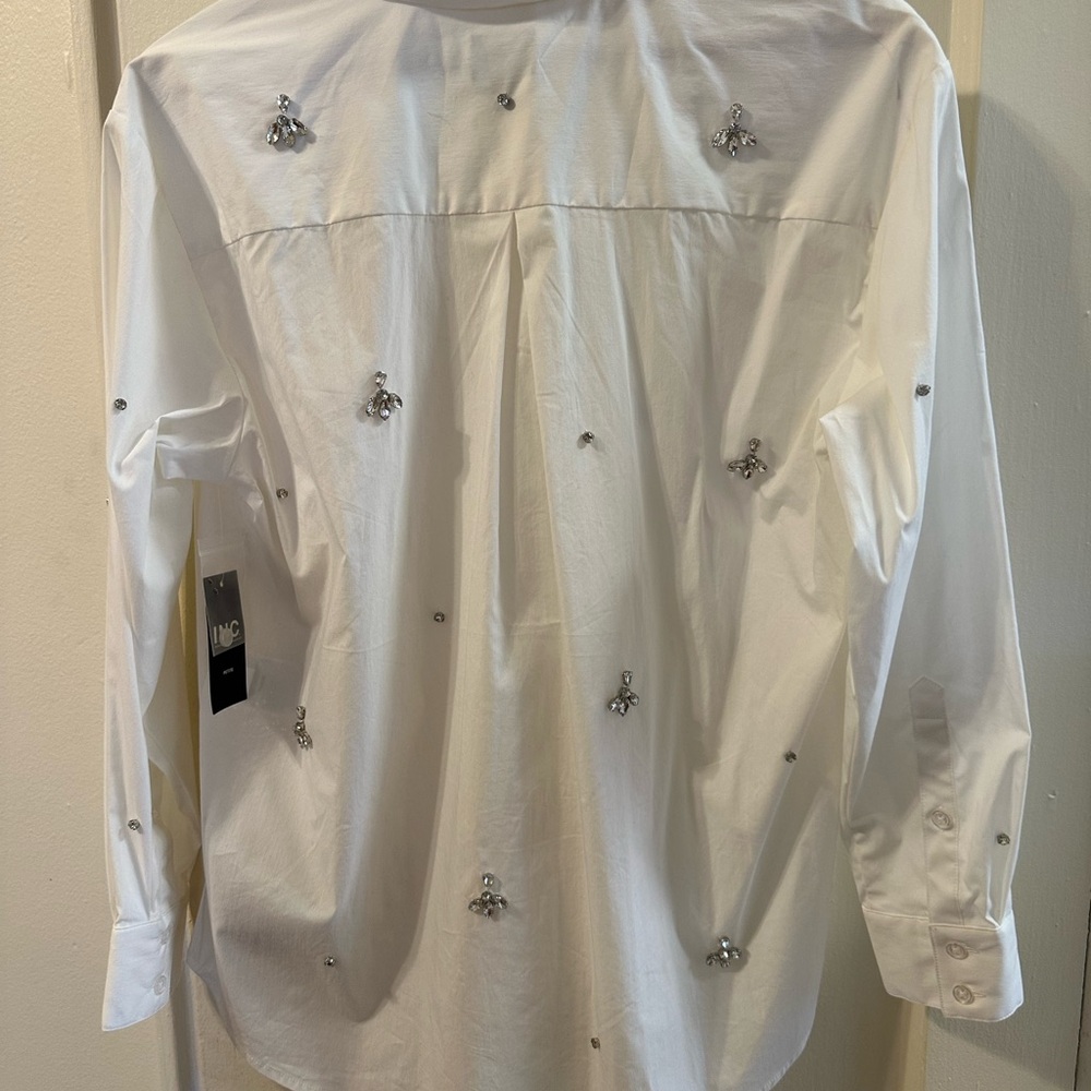 INC International Concepts White Embellished Button-Up Shirt